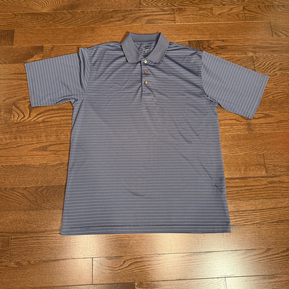 Men’s Pebble Beach Gray  Striped Polo Shirt- Short Sleeve- Large
